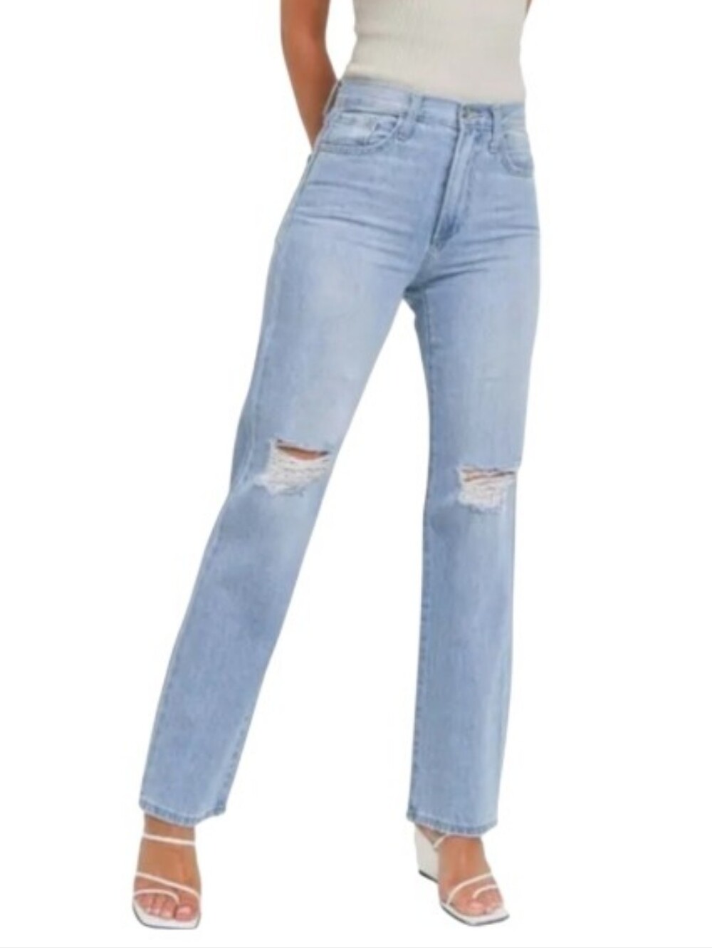 Just Black Denim Distressed Straight High Waisted Jeans